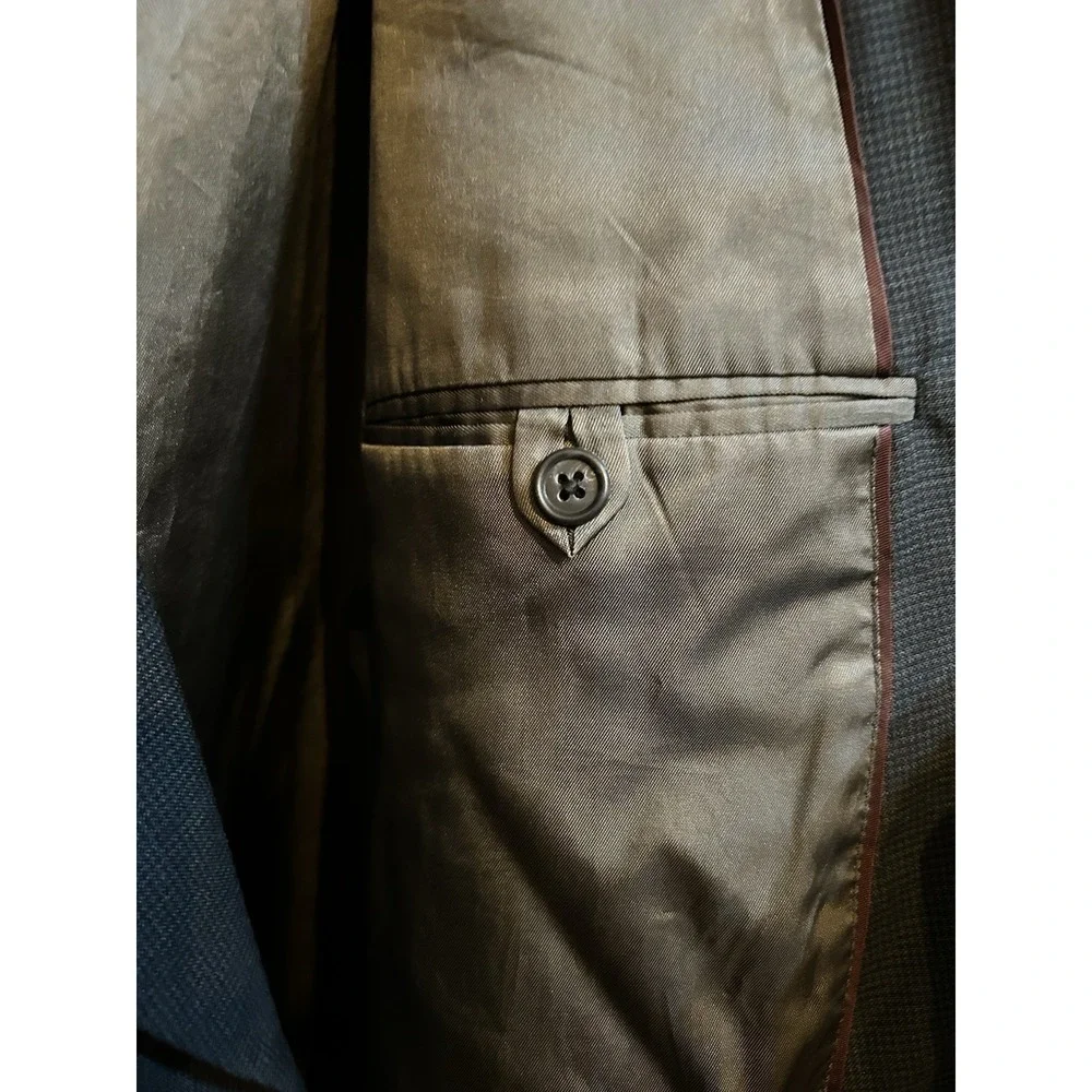 MEETING STREET Blazer Men's‎ Size 46 L Navy Herringbone Wool Double Breasted